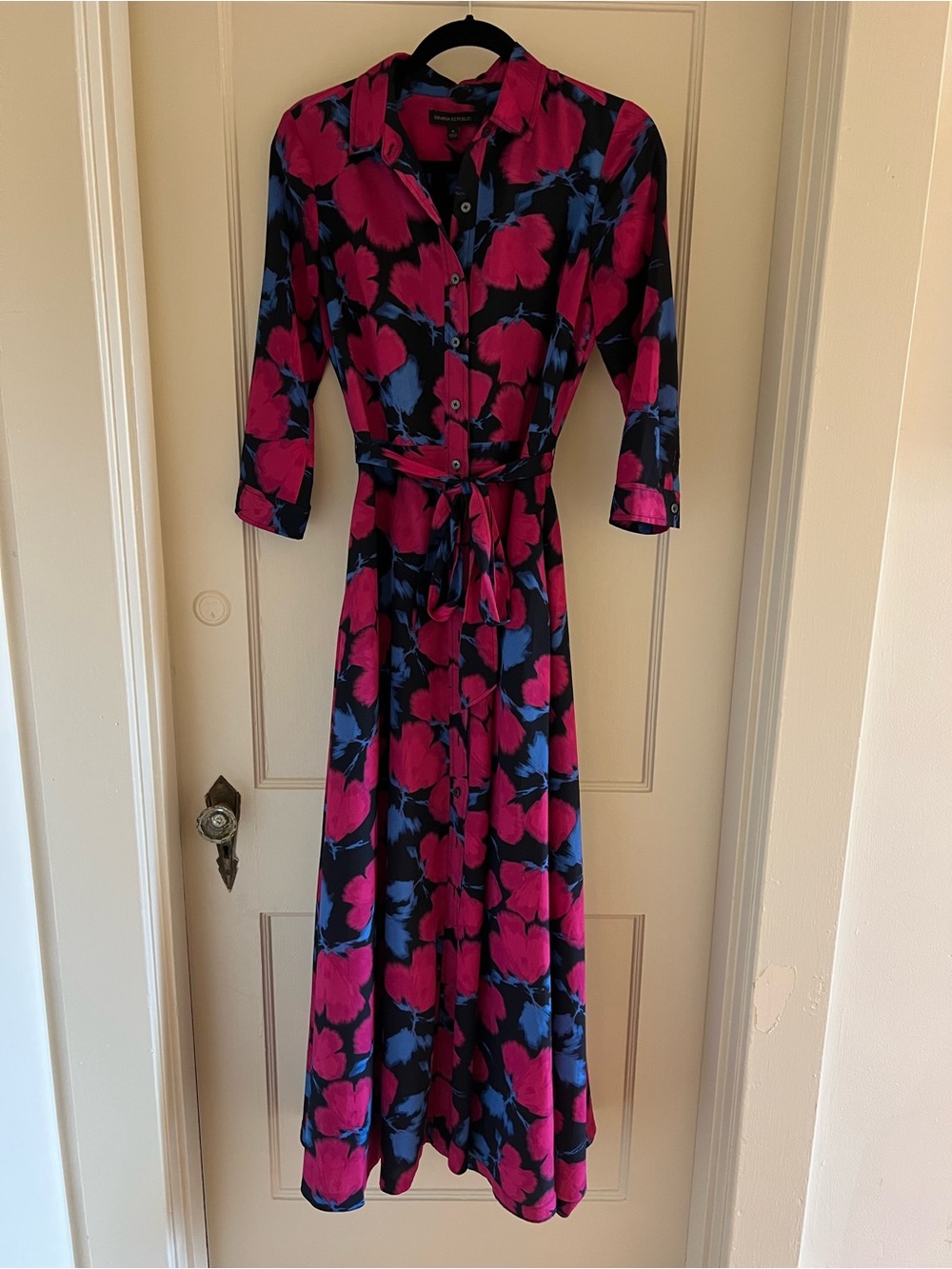 Banana Republic Pink and Blue Floral Maxi Dress with Tie Waist